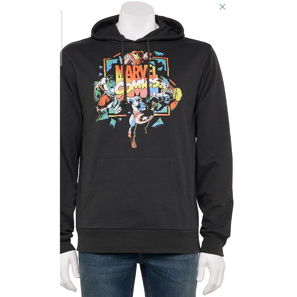 Marvel Comics Avengers Hoodie Mens (M) Black Retro Graphic Pullover Sweatshirt